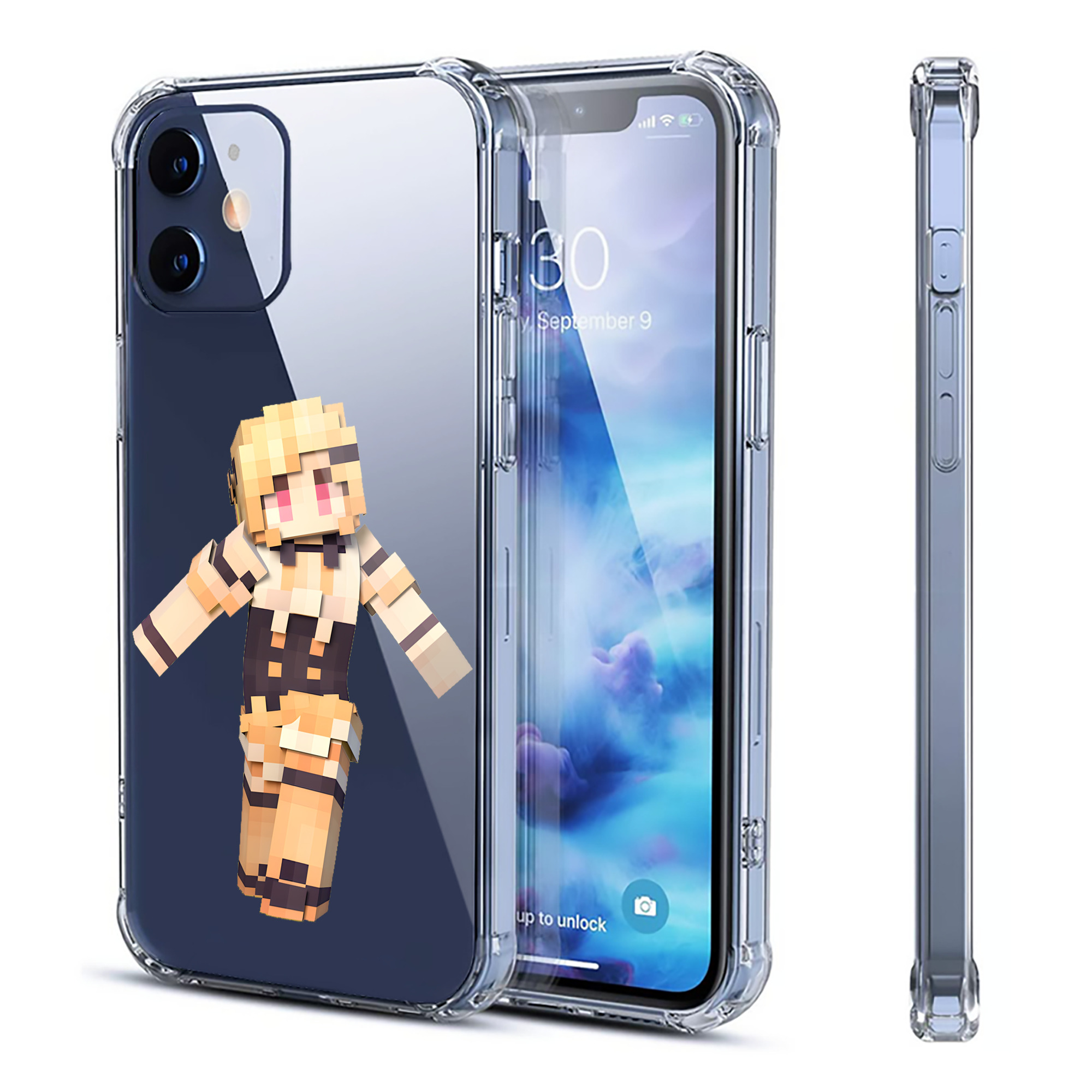 （画像用） マインクラフト ブロックの世界 Minecraft MC Block world 【iPhone 12シリーズ対応】透明スマホケース（クリアソフトケース）